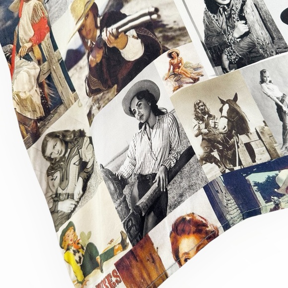 UNBREAK.IT • Silk Western Cowgirl Art Print V-Neck Top Made in Italy - Picture 6 of 13